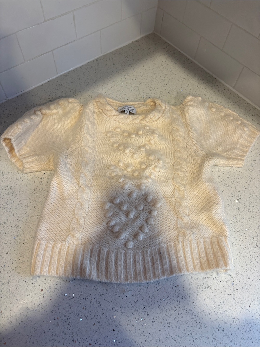 & Other Stories Cream Cable Bobble Knit Short Sleeve Sweater